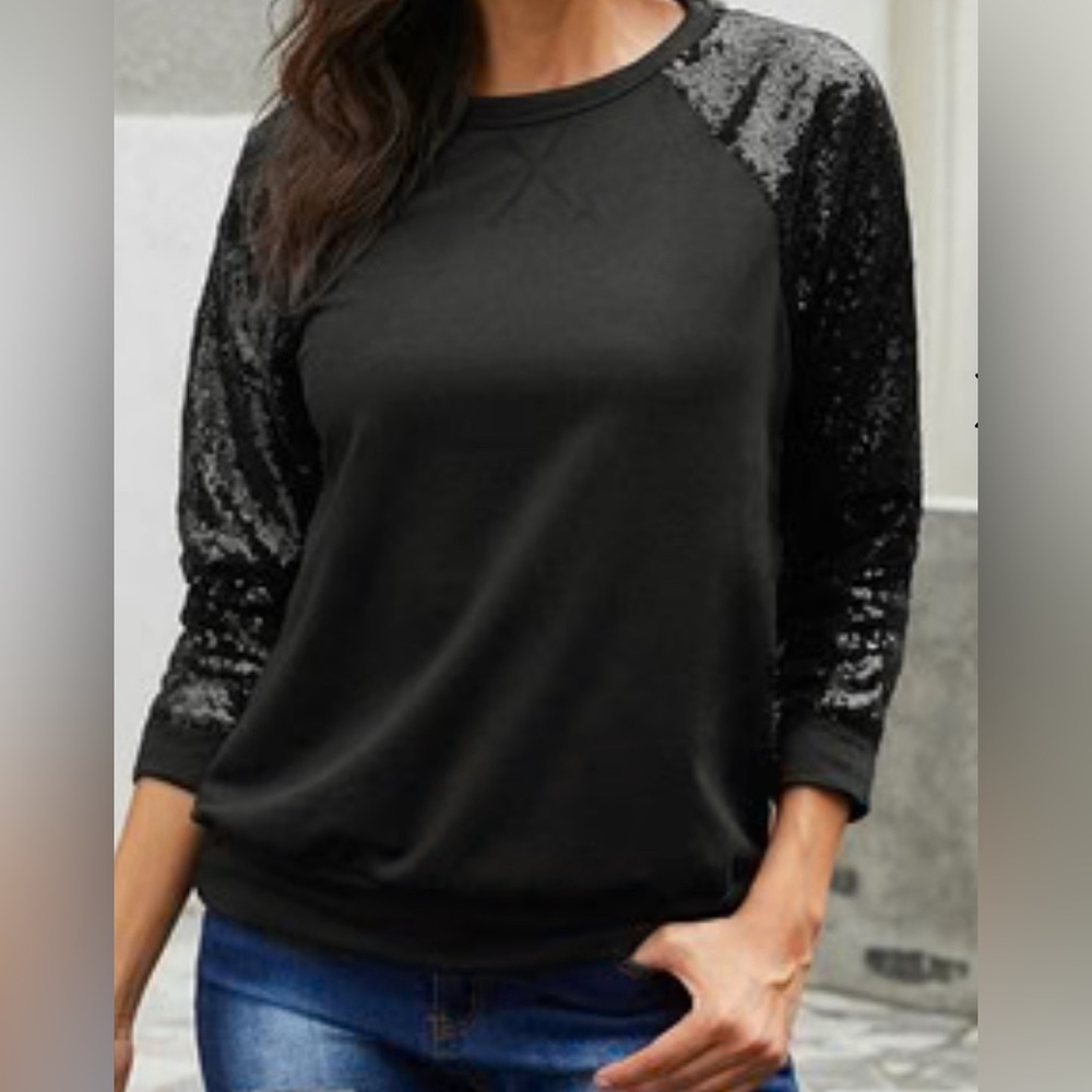 Black Pullover with Sequin Sleeves size S